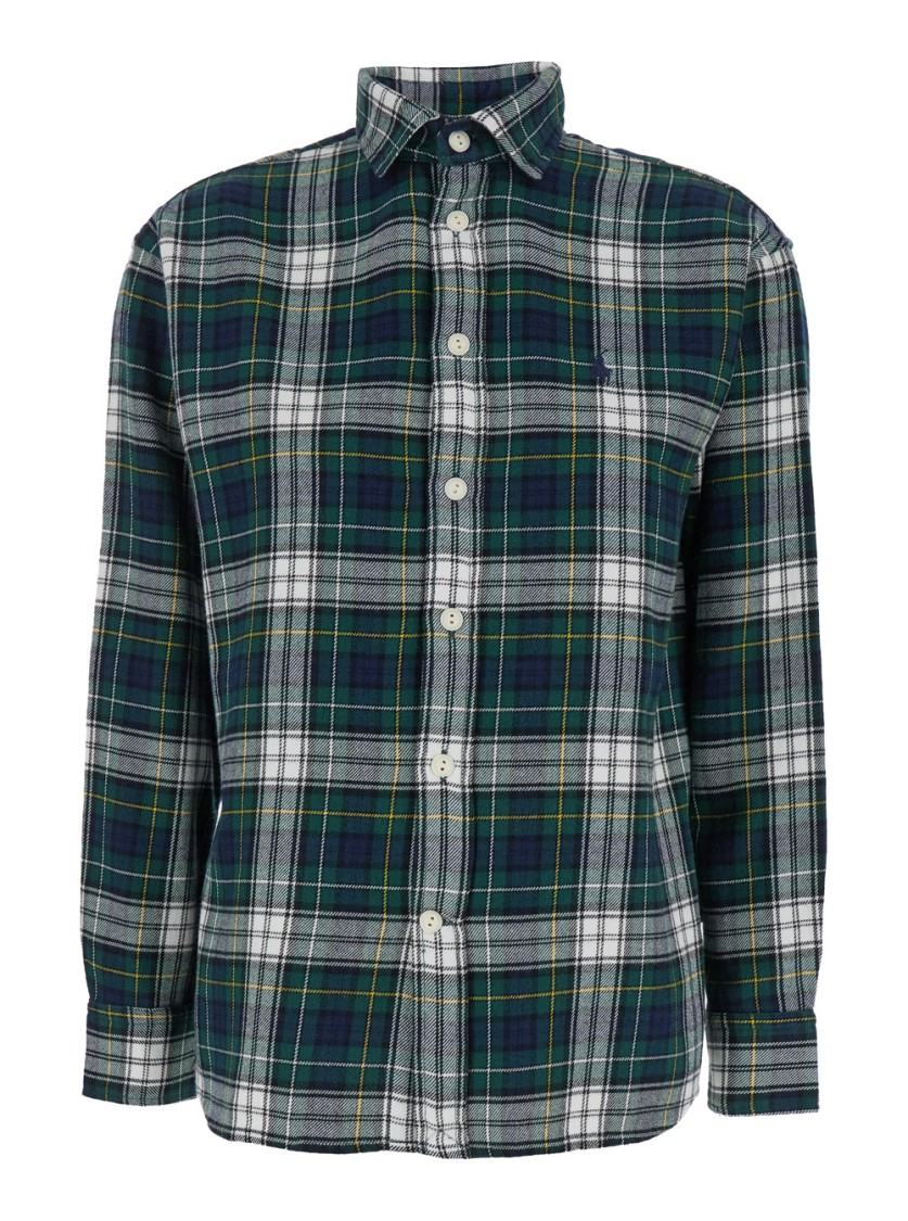 Polo Ralph Lauren Green Shirt With Pony On The Front And All-over Check Motif In Cotton Woman In Green