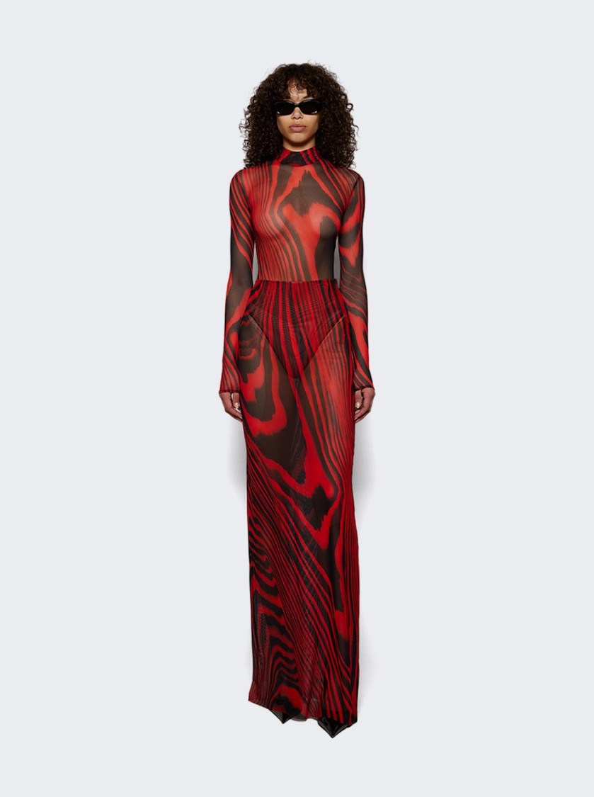 DAVID KOMA DAVID KOMA PRINTED MESH BODYSUIT RED AND BLACK