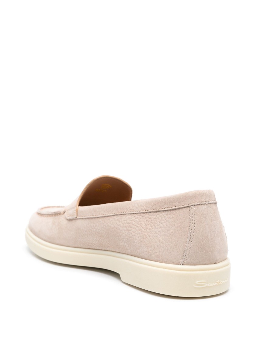 Santoni Closed-design Pink Leather Loafers With Plush Lining In Pink