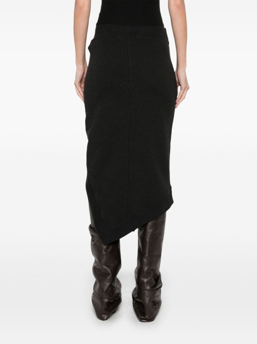 Attico Ribbed Waist Midi Skirt With Side Slit In Black