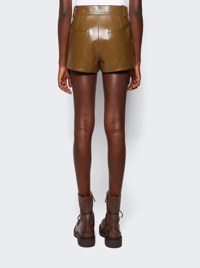 Shop Chloé Tailored Leather Shorts Deep Olive