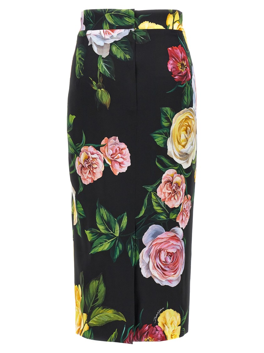 Dolce & Gabbana Black Midi Skirt With All-over Floral Print