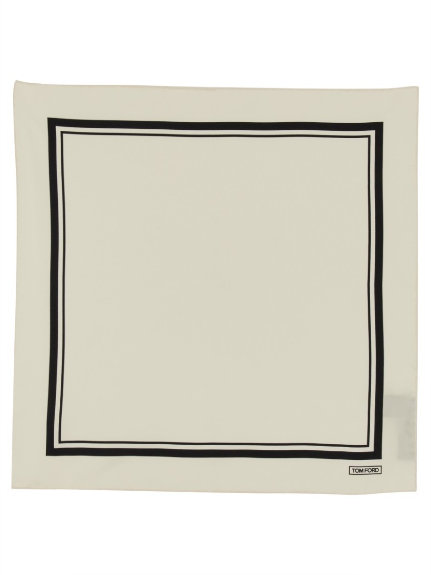 Tom Ford Square Silk Scarf With Contrasting Border In Neutral
