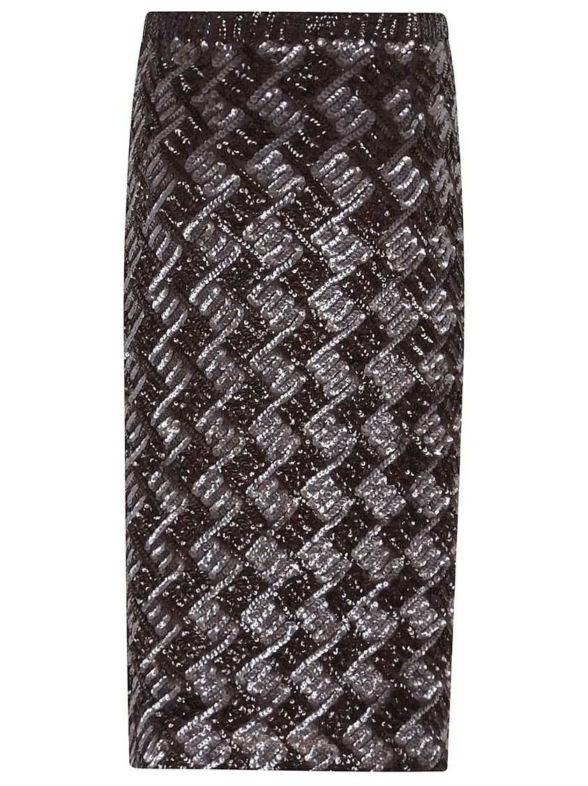 P.a.r.o.s.h Sequin Embellished Stretch Midi Skirt In Black