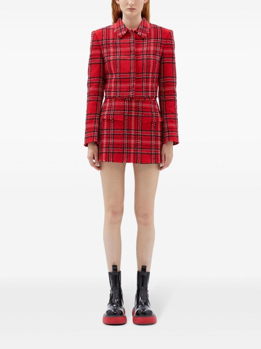Msgm Tartan Cotton Blend Tweed Skort In Red