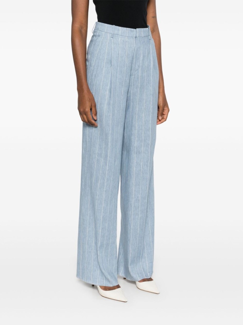 Tagliatore Wide-leg Linen Trousers With Subtle Pinstripe