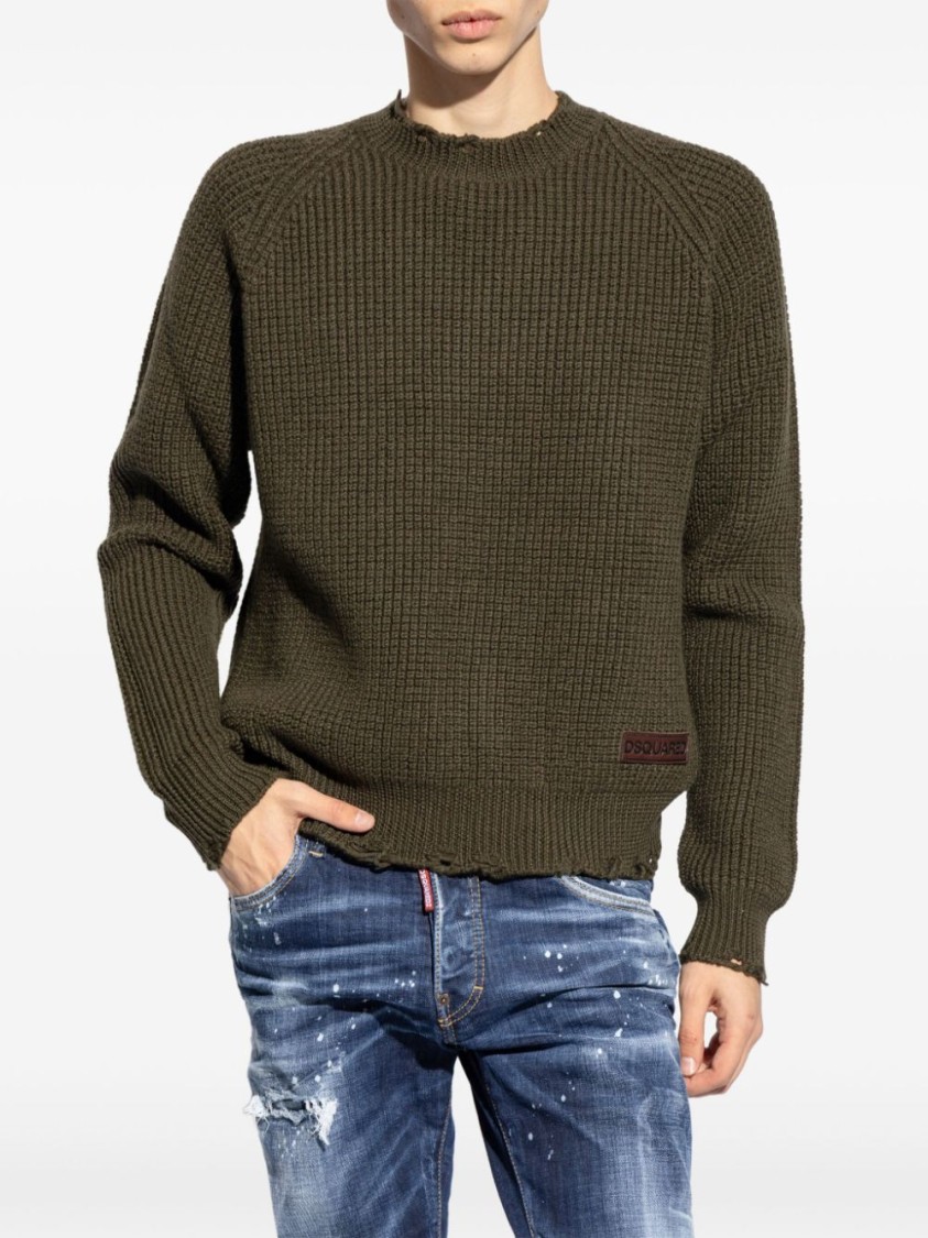 Dsquared2 Textured Knit Sweater With Cut-out Details And Relaxed Fit In Green