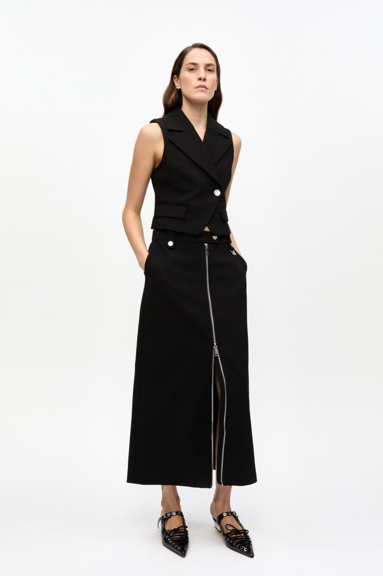 Ganni Zip-up Crepe Midi Skirt