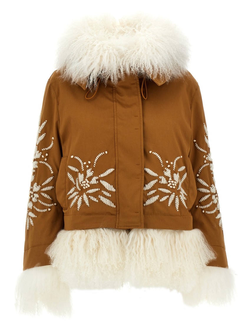 Ermanno Scervino Fur-embellished Cotton Parka With Quilted Lining In Brown