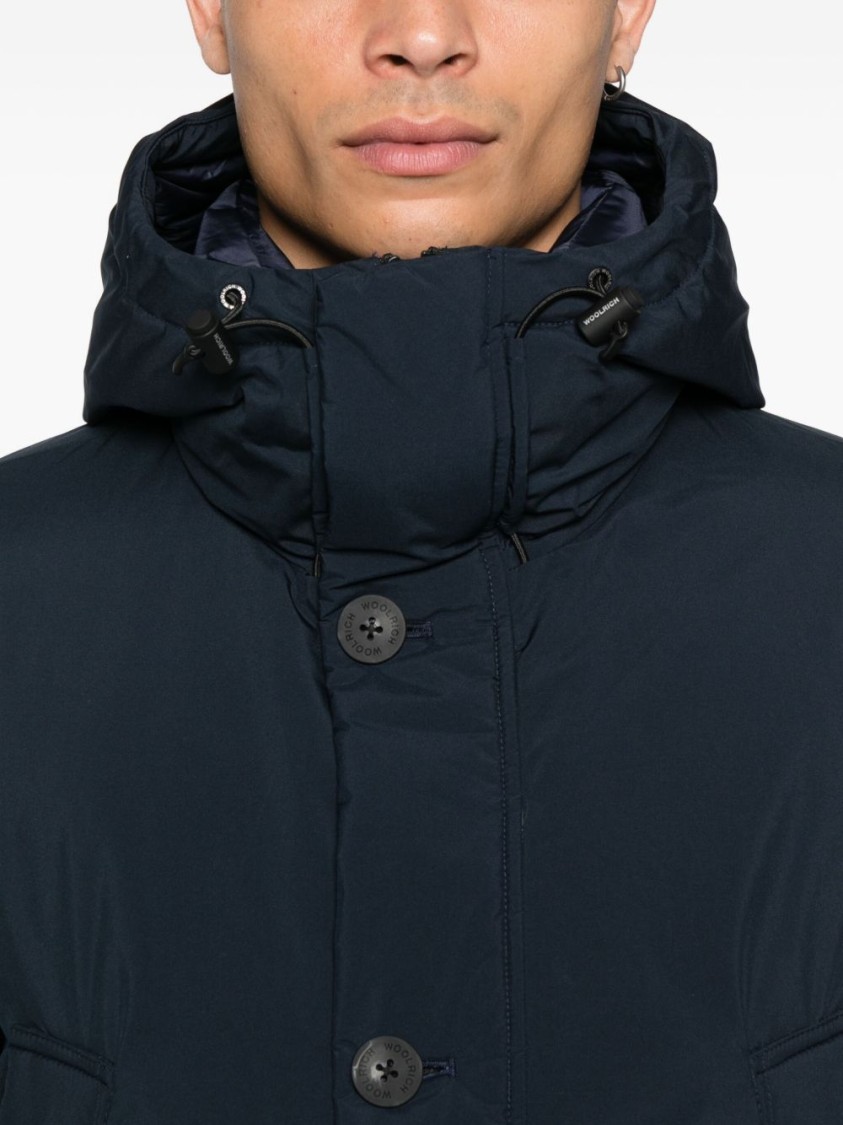 Woolrich Relaxed-fit Hooded Coat With Button Closure And Multiple Pockets In Blue