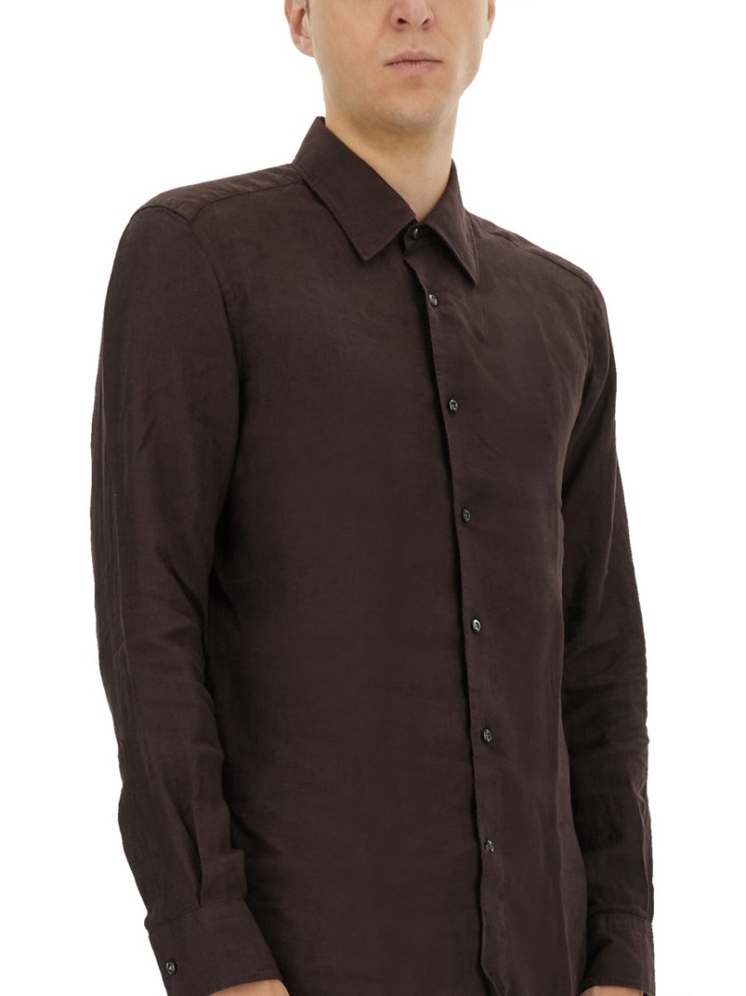 Shop Boss Camel Brown Slim Fit Linen Shirt With Button-down Front