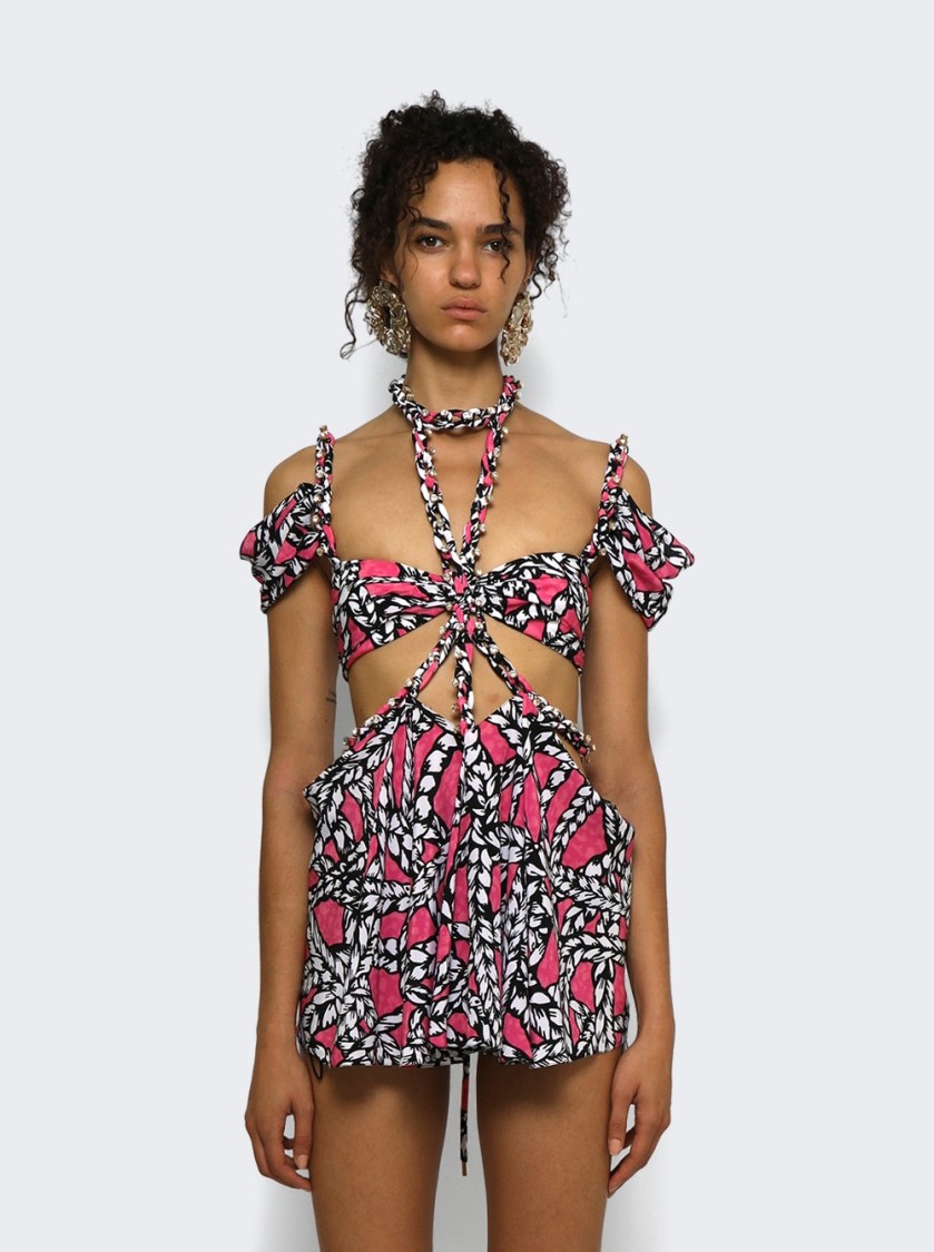 Area Printed Cut-out Silk Minidress