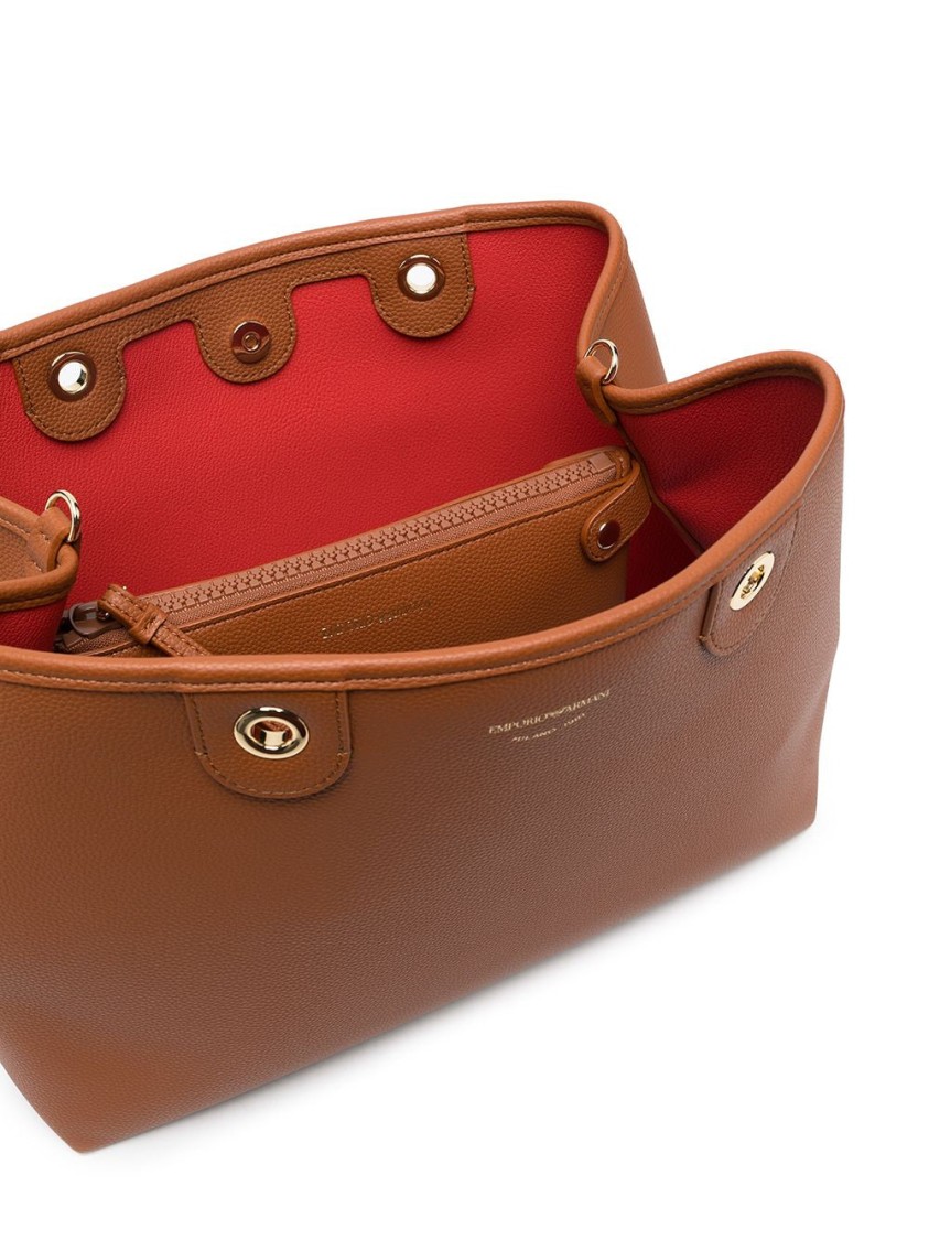 Emporio Armani Textured Brown Tote Bag With Gold-tone Hardware In Brown