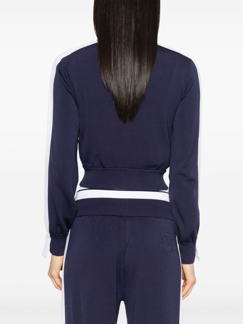 Shop Pinko Cropped Blue And White Sweater With High Collar