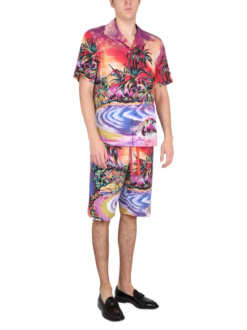 Dolce & Gabbana Bermuda Shorts With Hawaii Print In Multicolor