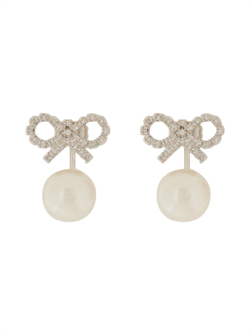 Self-portrait Bow-design Earrings With Lustrous Pearl Drop In Silver