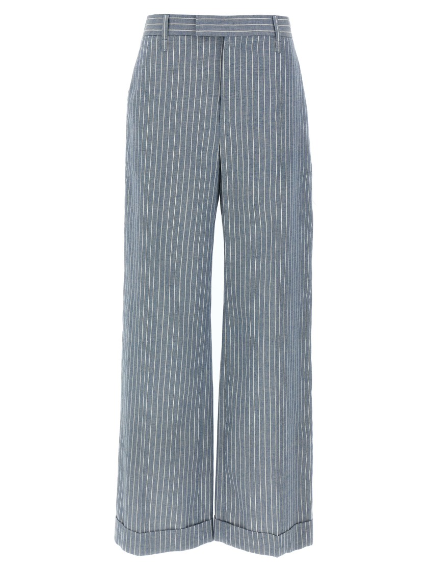 Brunello Cucinelli Pinstripe Linen And Hemp Wide-leg Pants In Multi