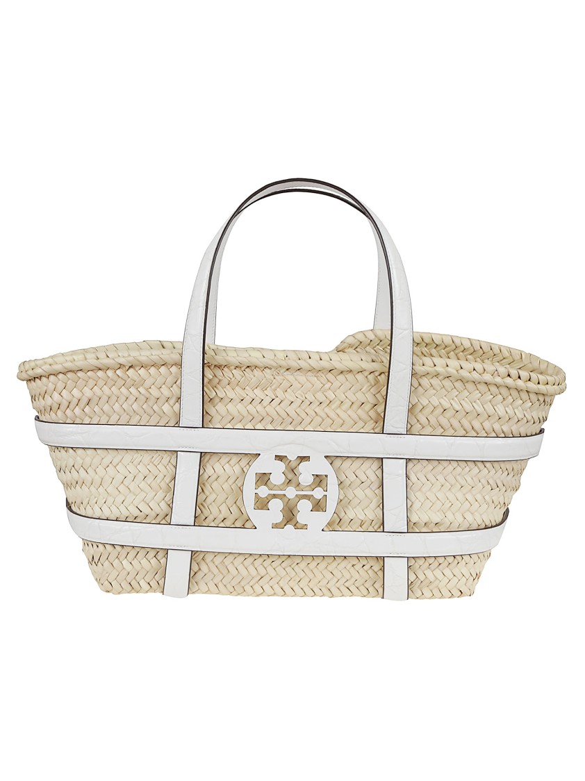 ショルダーバッグ・ポシェット Tory Burch Woven White Leather Crossbody Bag With Iconic Tory Burch Woven White Leather Crossbody Bag With Iconic