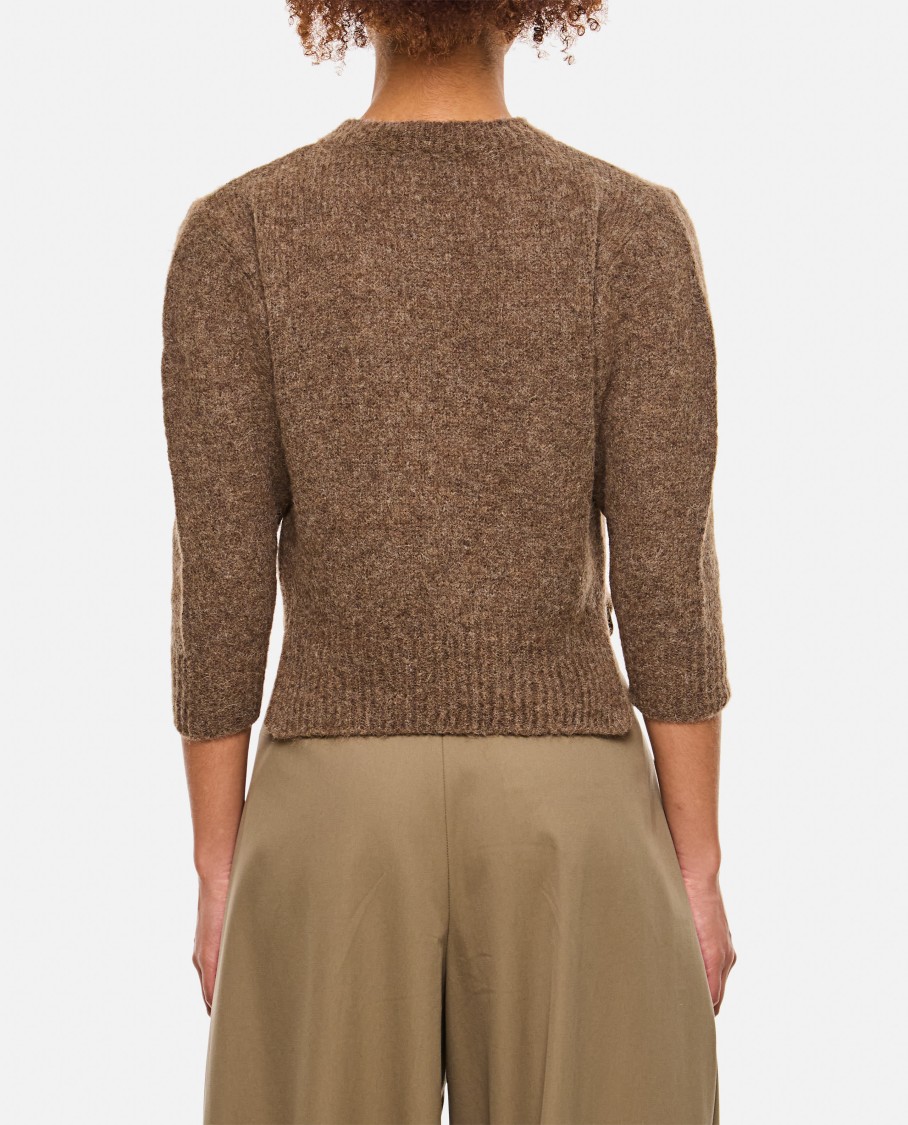 Simone Rocha Cropped V-neck Alpaca Knit Jumper In Brown