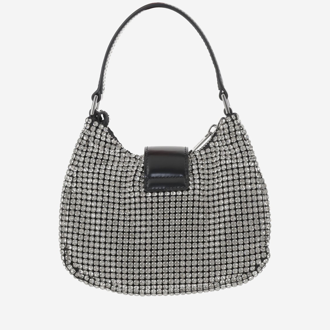 Self-portrait Silver Diamante Crescent Mini Shoulder Bag In Grey