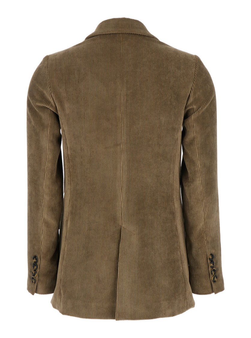 Plain Brown Double-breasted Jacket With Peak Revers In Courduroy Woman In Brown