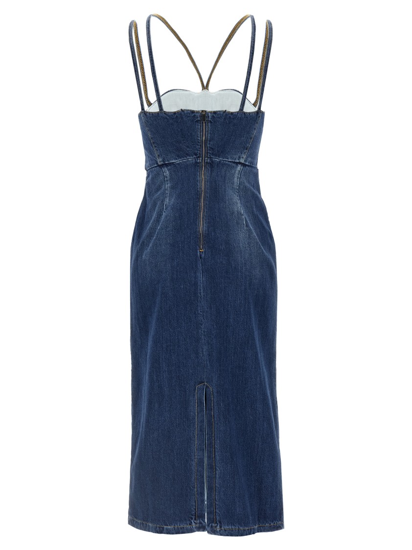 Nensi Dojaka Cotton Denim Midi Dress With Bustier In Blue