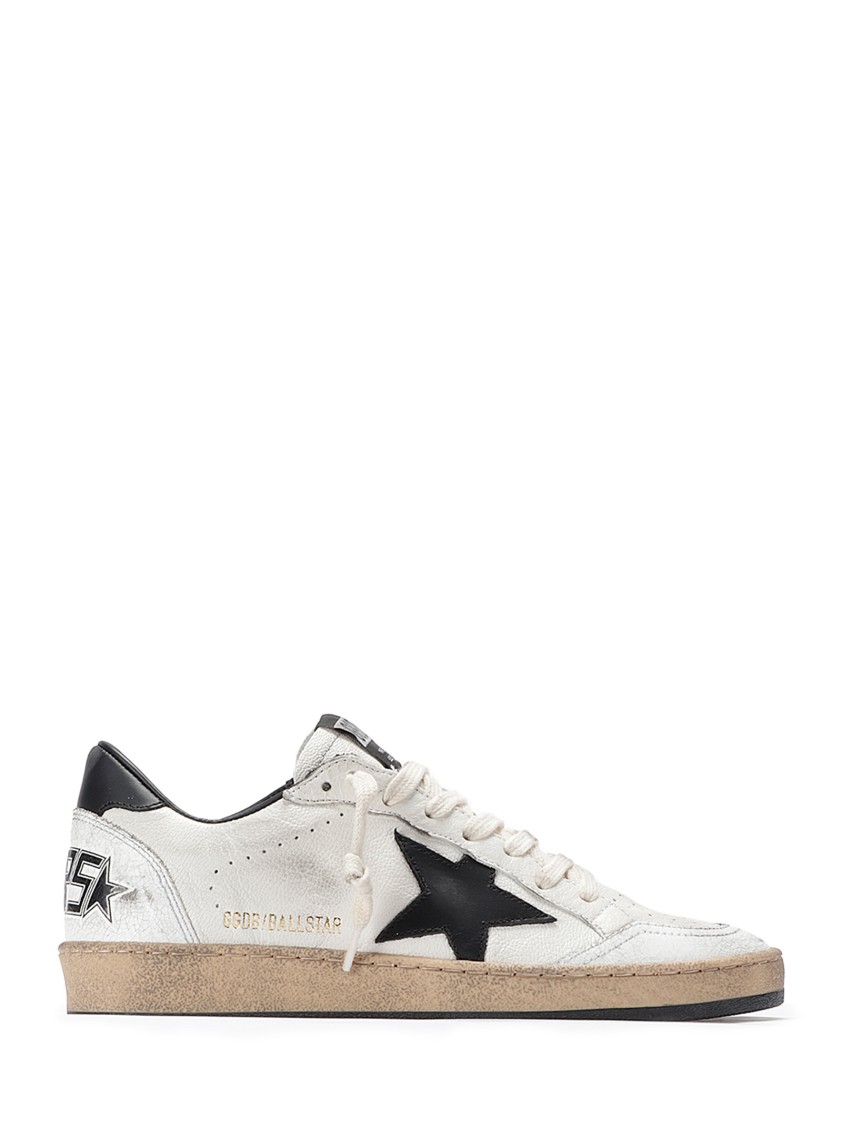 Golden Goose Women's Ball Star Sneakers In White Nappa Leather With Black Leather Star And Heel Tab In Pink