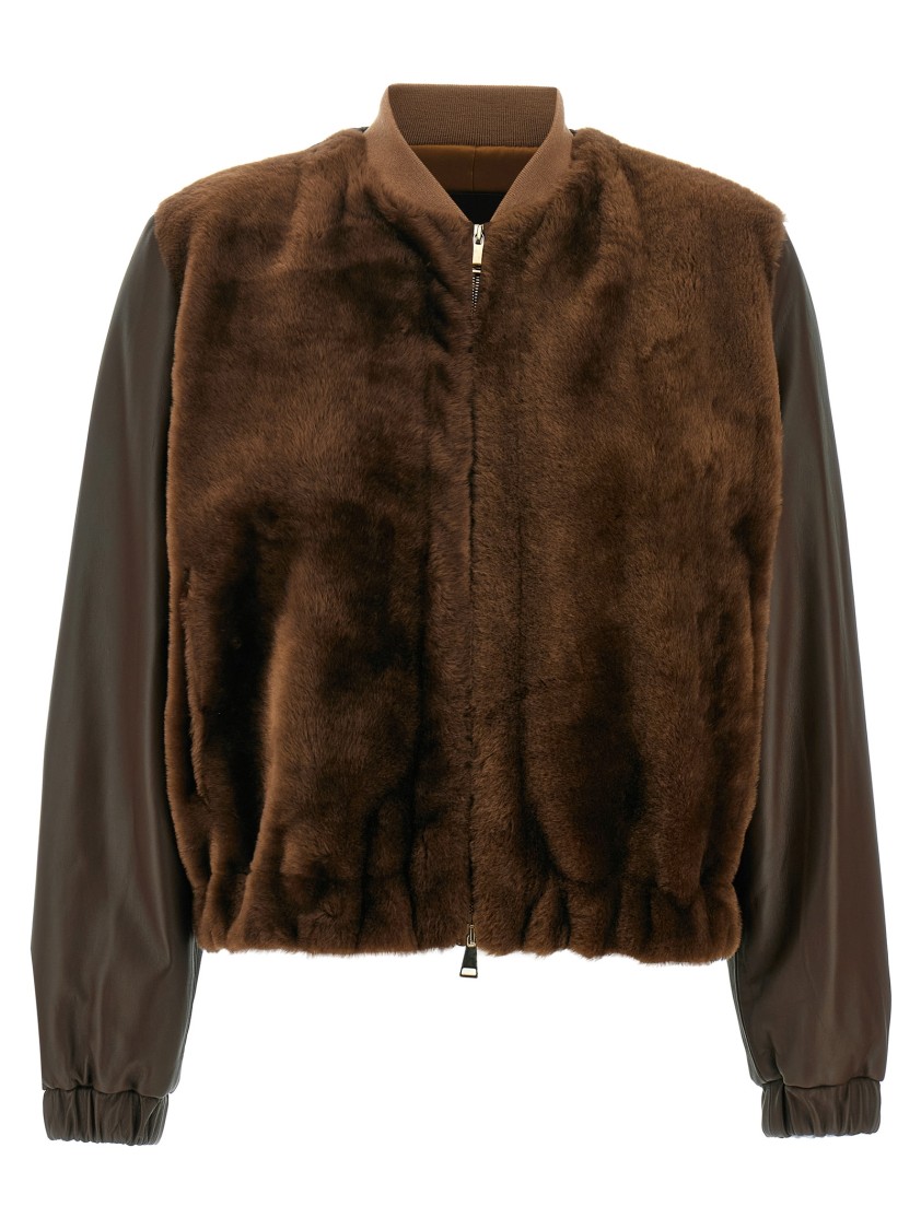 Fabiana Filippi Bomber Jacket With Faux Fur Front In Brown