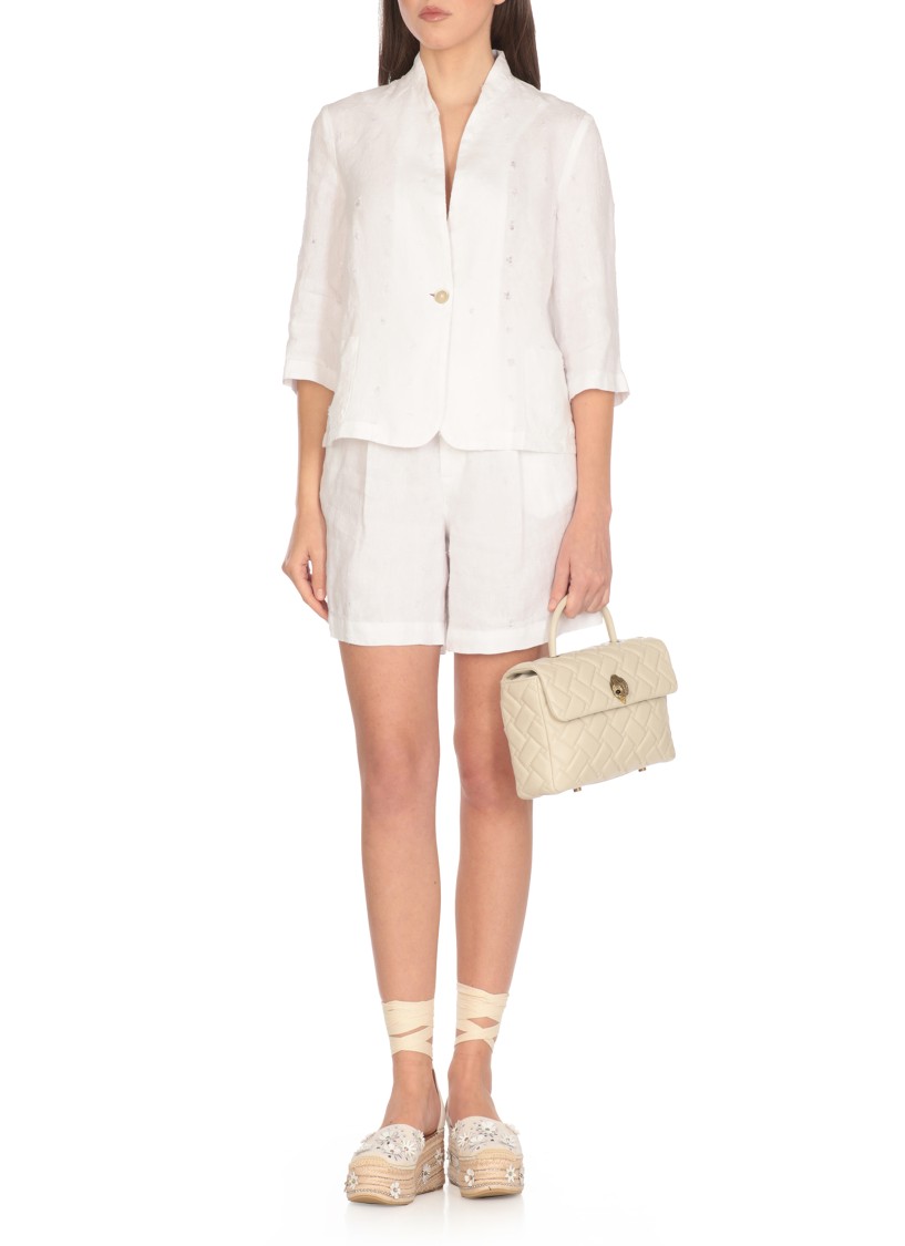120% Lino Elasticated-waist Linen Shorts In White