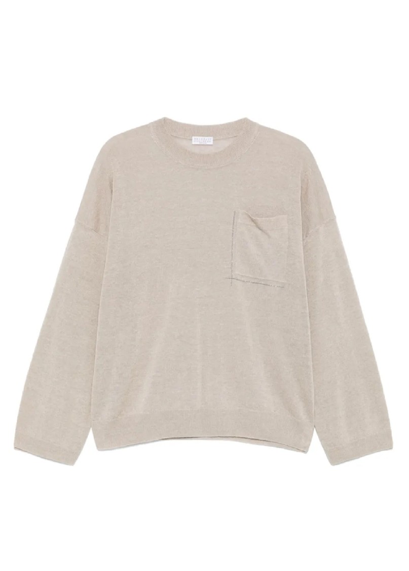 Brunello Cucinelli Long-sleeved Top With Relaxed Fit In Neutral