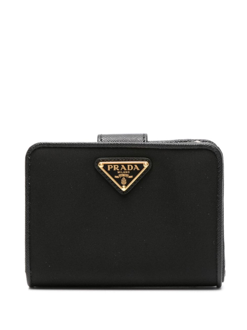 Prada Bi-fold Wallet With Enamel Triangle Logo In Black