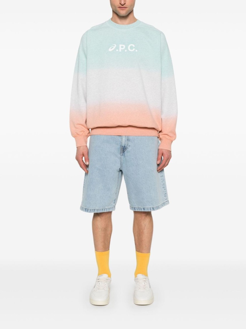 A.p.c. X Asics Dip Dye Crew Neck Sweatshirt With Bold Logo In Multi
