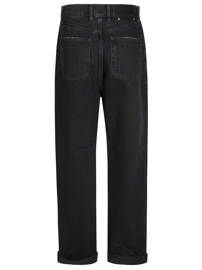 Golden Goose Relaxed-fit Washed Denim Pants With Rolled Cuffs In Black