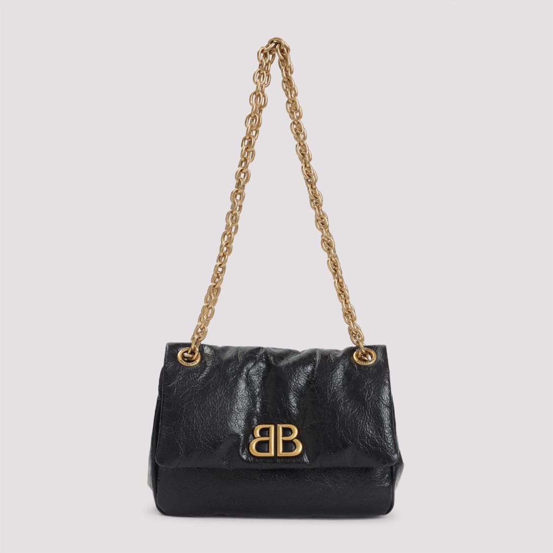Balenciaga Calf Leather Shoulder Bag With Gold-tone Chain Strap In Black