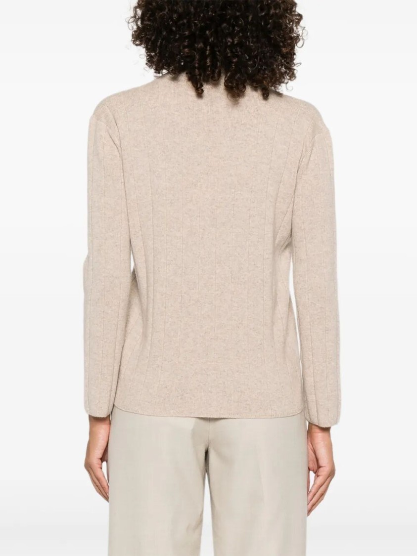Max Mara Arten Ribbed V-neck Jumper In Neutral