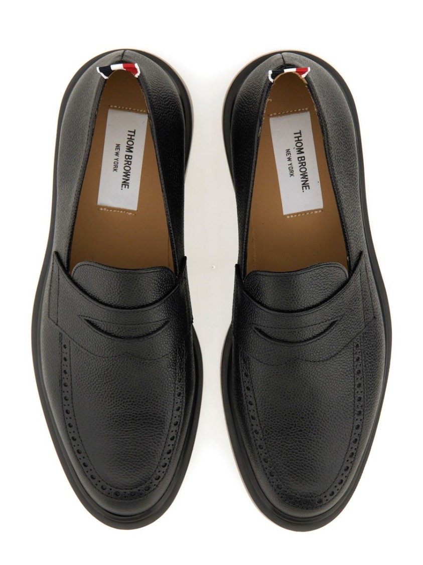 Thom Browne Black Slip-on Loafers With Loop Detail In Black