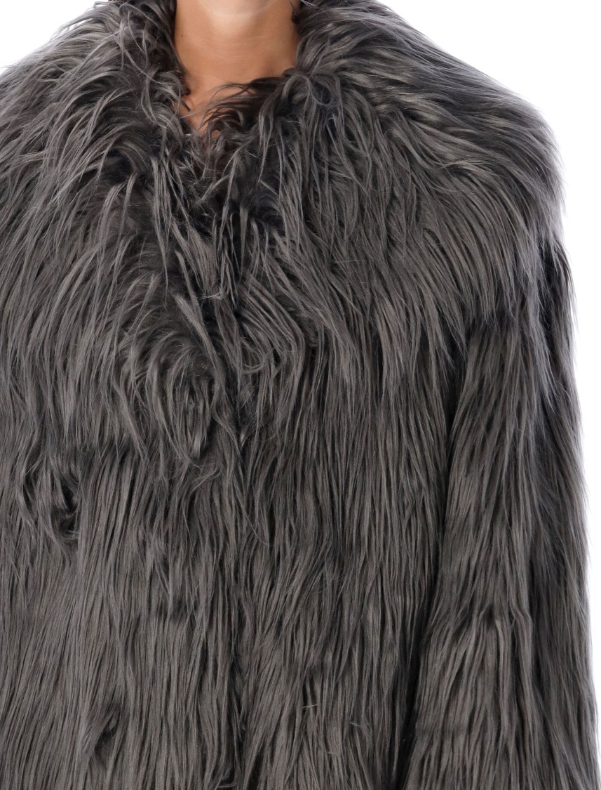 Rotate Birger Christensen Faux Fur Coat High Collar In Black