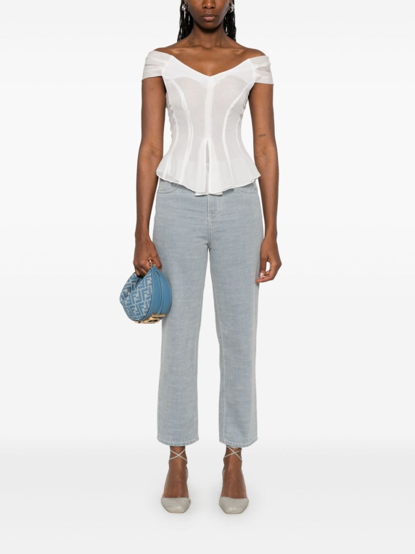 Fendi Women Denim Cotton Cropped Jeans In Blue