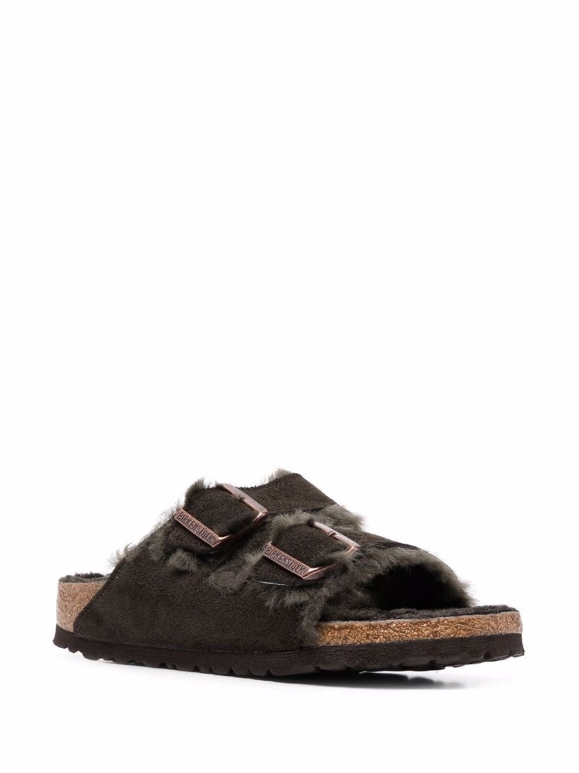 Birkenstock Arizona Shearling Lined Suede Two-strap Sandals In Black