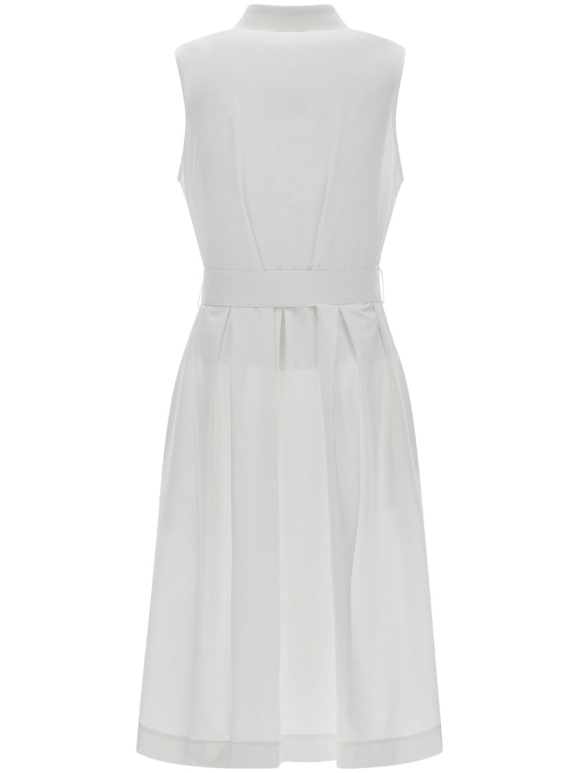 Herno White Sleeveless Dress With Classic Collar And Adjustable Belt In White
