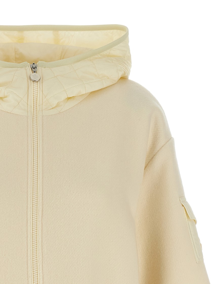 Moncler Two-material Cape With Padded Quilted Hood In Neutral
