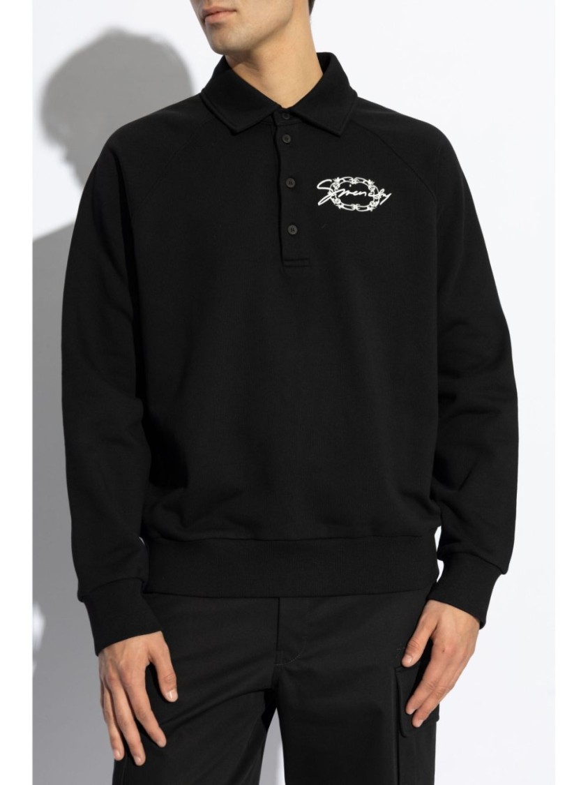 Givenchy Embroidered Logo Fleece Polo Sweatshirt In Black
