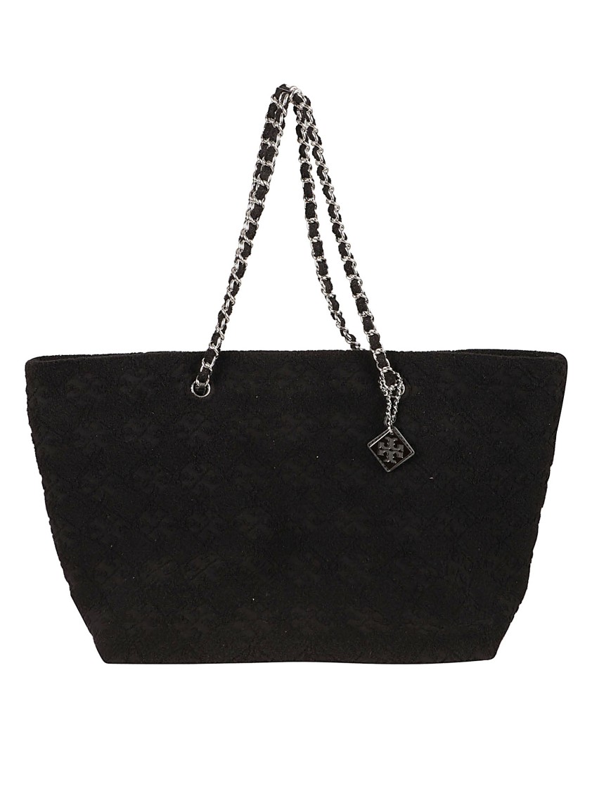 Tory Burch Soft Cotton Terry Tote Bag In Black