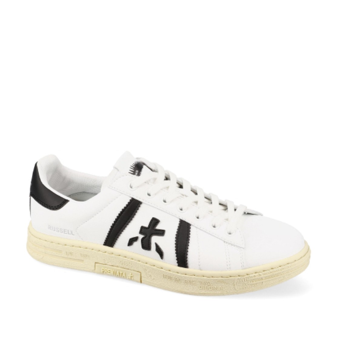 Premiata White Leather Sneakers With Black Accents