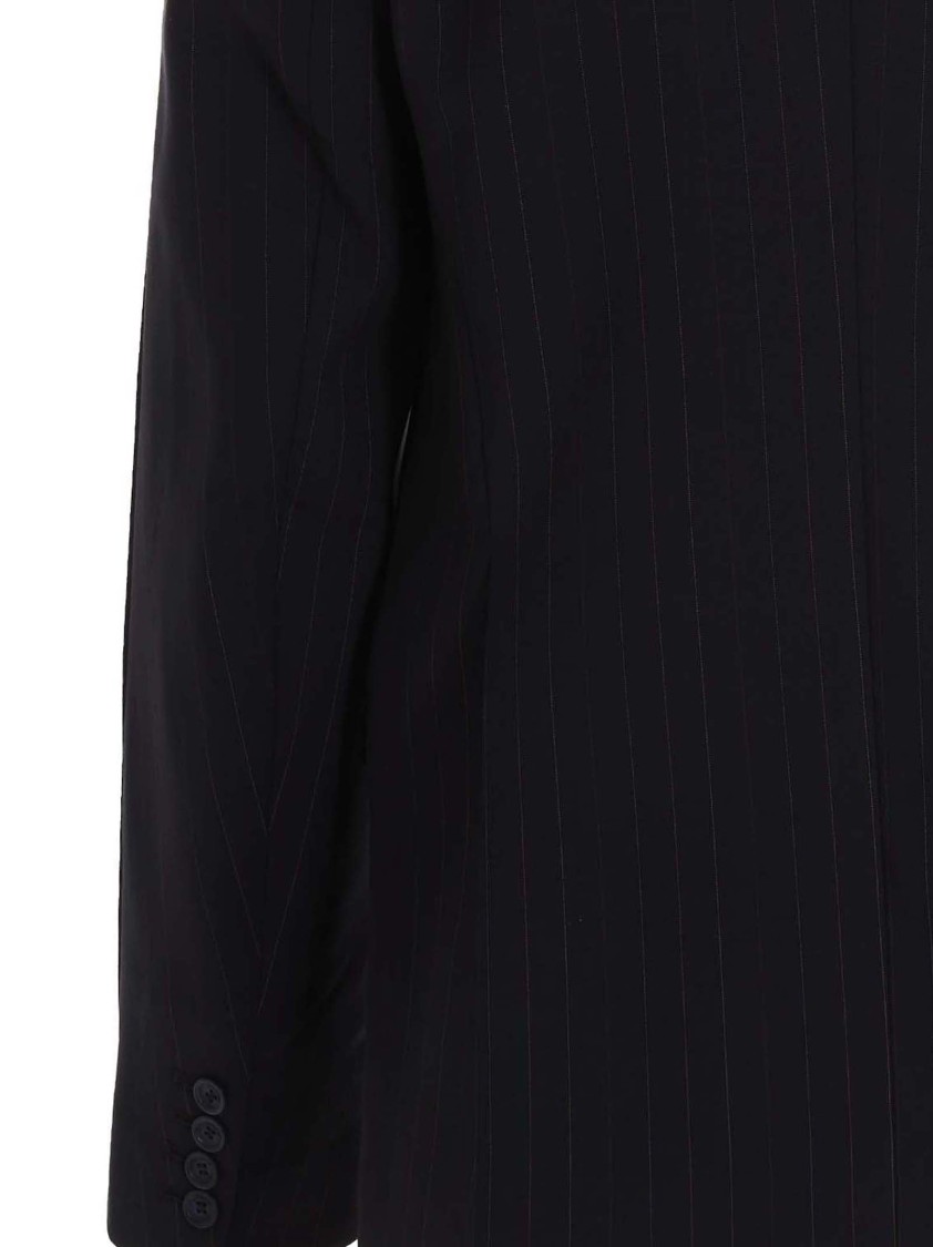 Vtmnts Double-breasted Pinstriped Blazer With Flap Pockets In Black