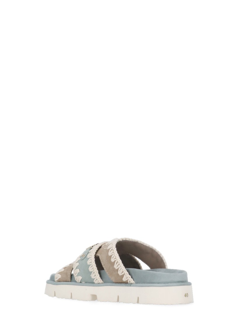 MOU MOU LIGHT BLUE SUEDE LEATHER AND FABRIC SANDALS