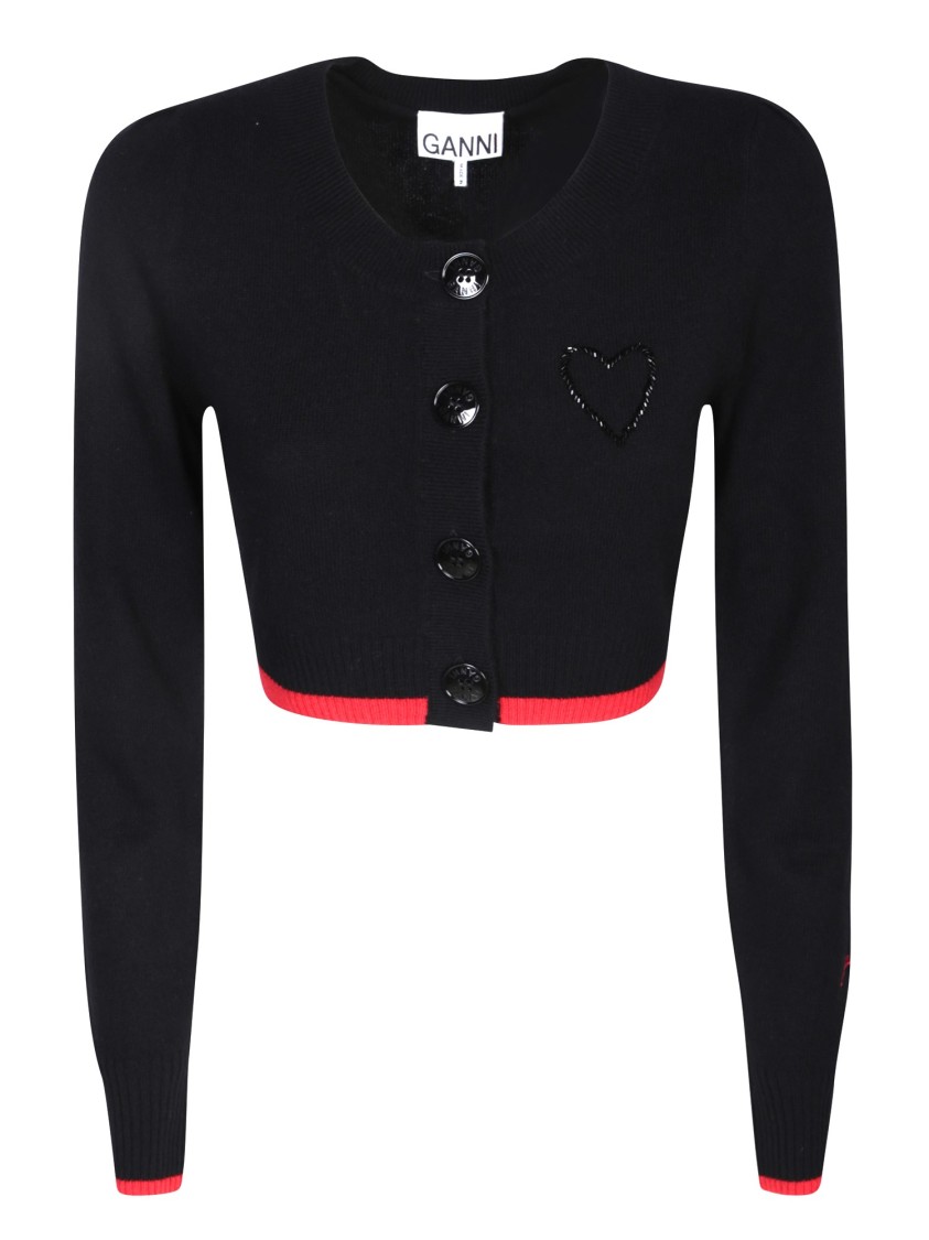 Ganni Cozy Wool Cashmere Cardigan In Black