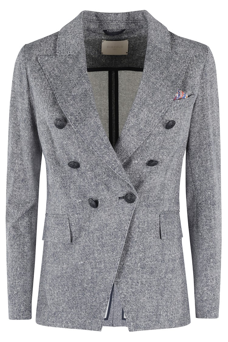 Shop Circolo 1901 Piquet Double-breasted Jacket In Blue