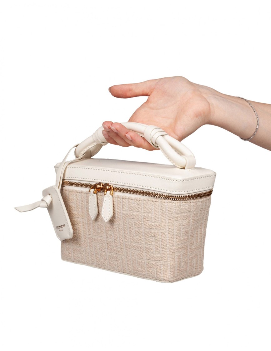 Balmain B-army Jacquard Canvas Pouch, Natural Color In Neutral