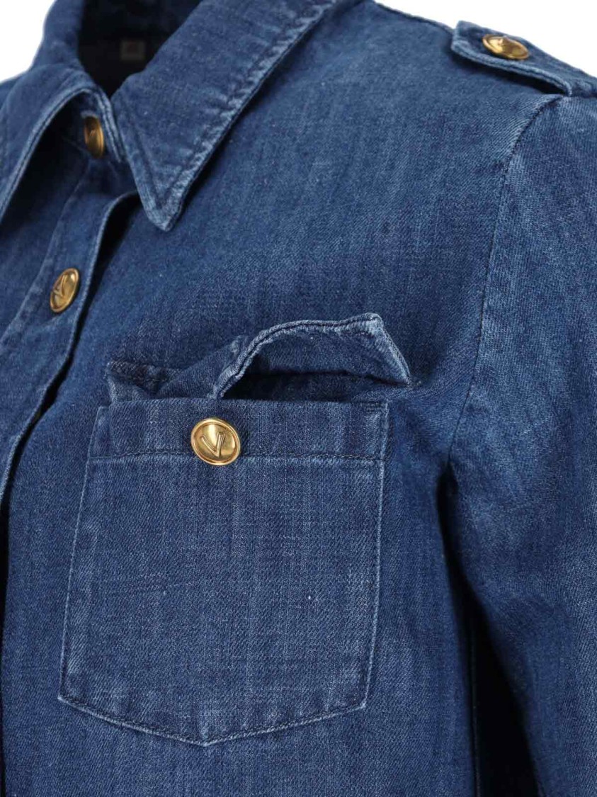 Valentino Casual Shirt With Chest Pockets And Epaulettes In Blue